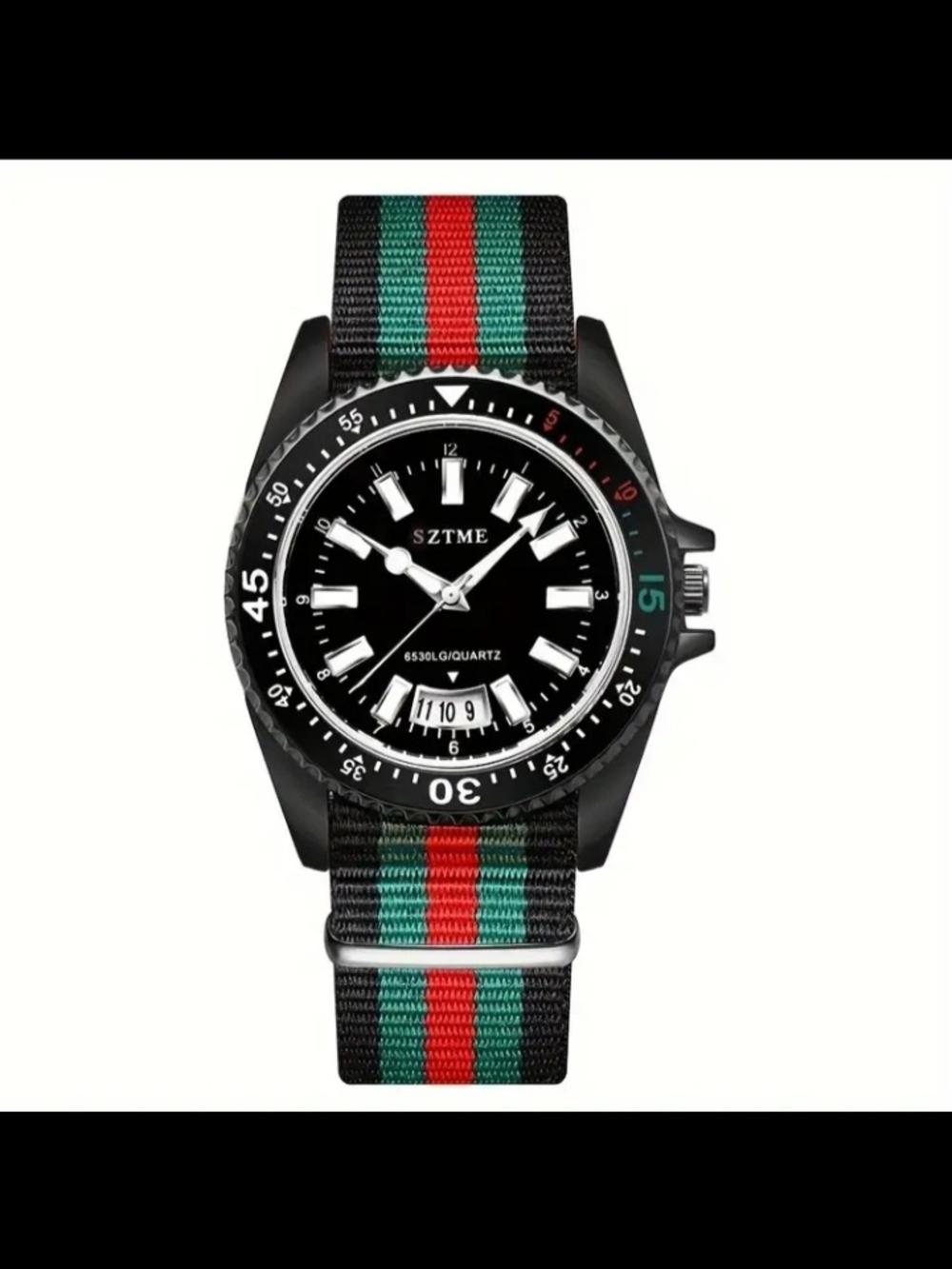 ❗️ UNISEX  Black Dive  WATCH with Green and Red NATO Strap . FASHIONABLE ❗️